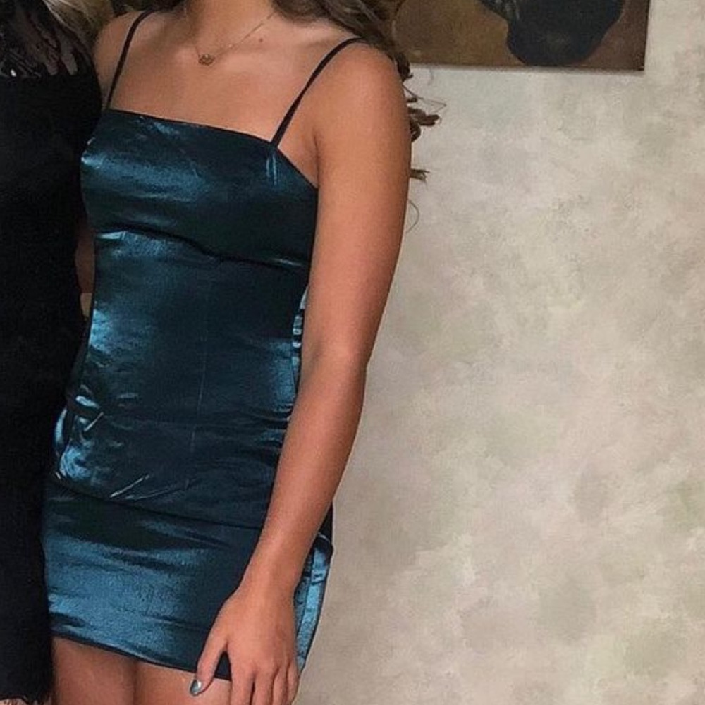 X revolve/ super down formal emerald green/blue mesh dress in size XS
